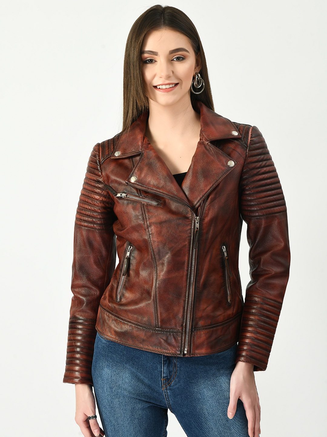 

TBOJ Women Tan Leather Lightweight Outdoor Bomber Jacket