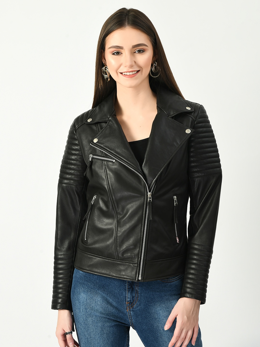 

TBOJ Women Black Leather Lightweight Crop Outdoor Biker Jacket