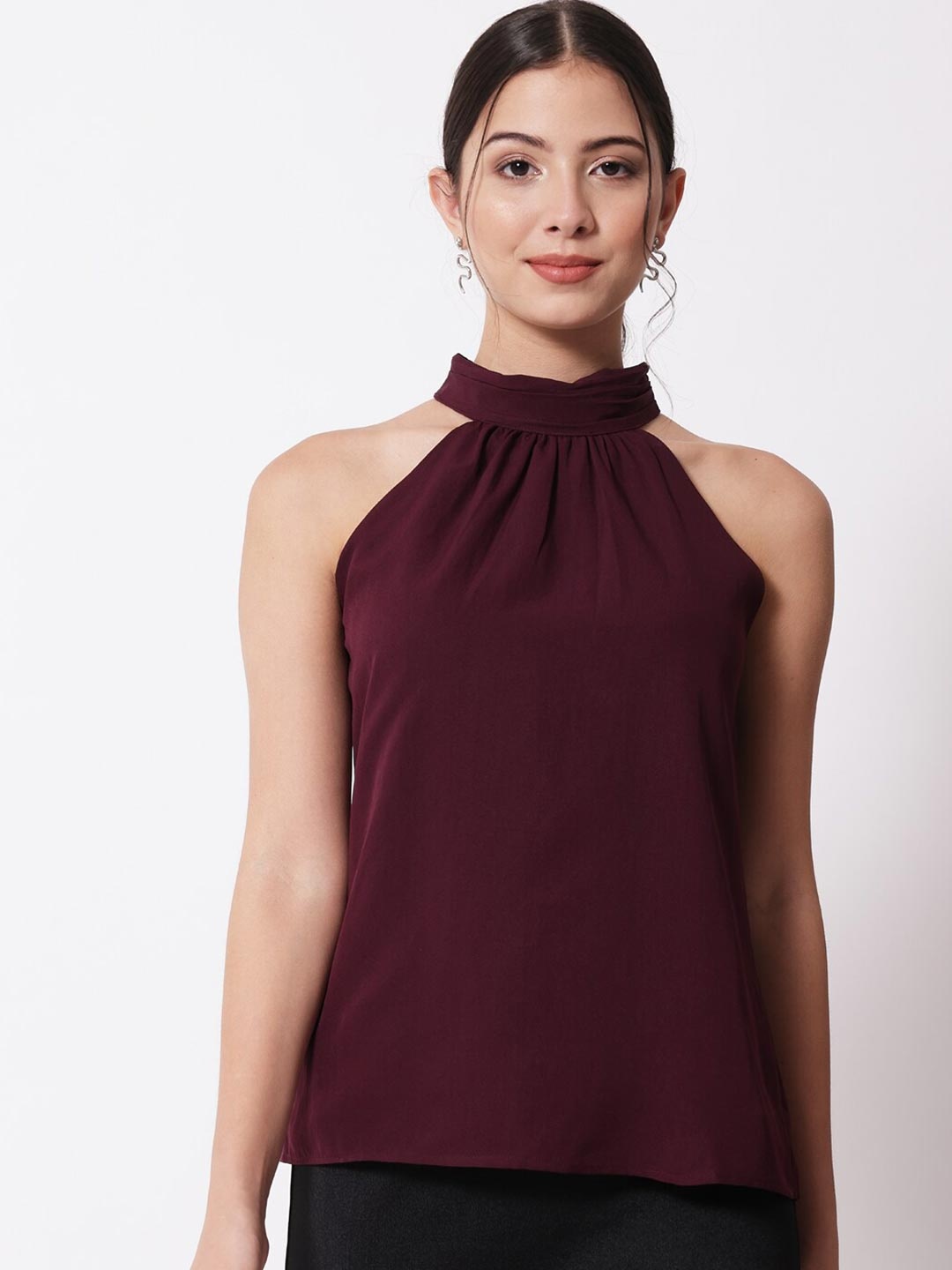 

CHARMGAL Purple Keyhole Neck Crepe Top