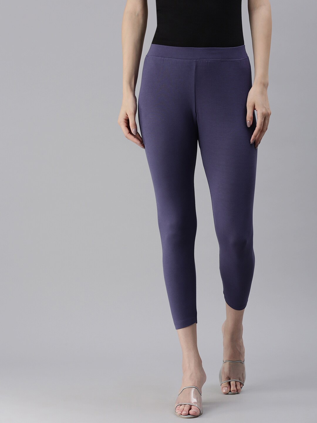 

Kryptic WomenCotton Stretched Solid Dark Grey Mid-Ankle length Slim-Fit Leggings, Navy blue