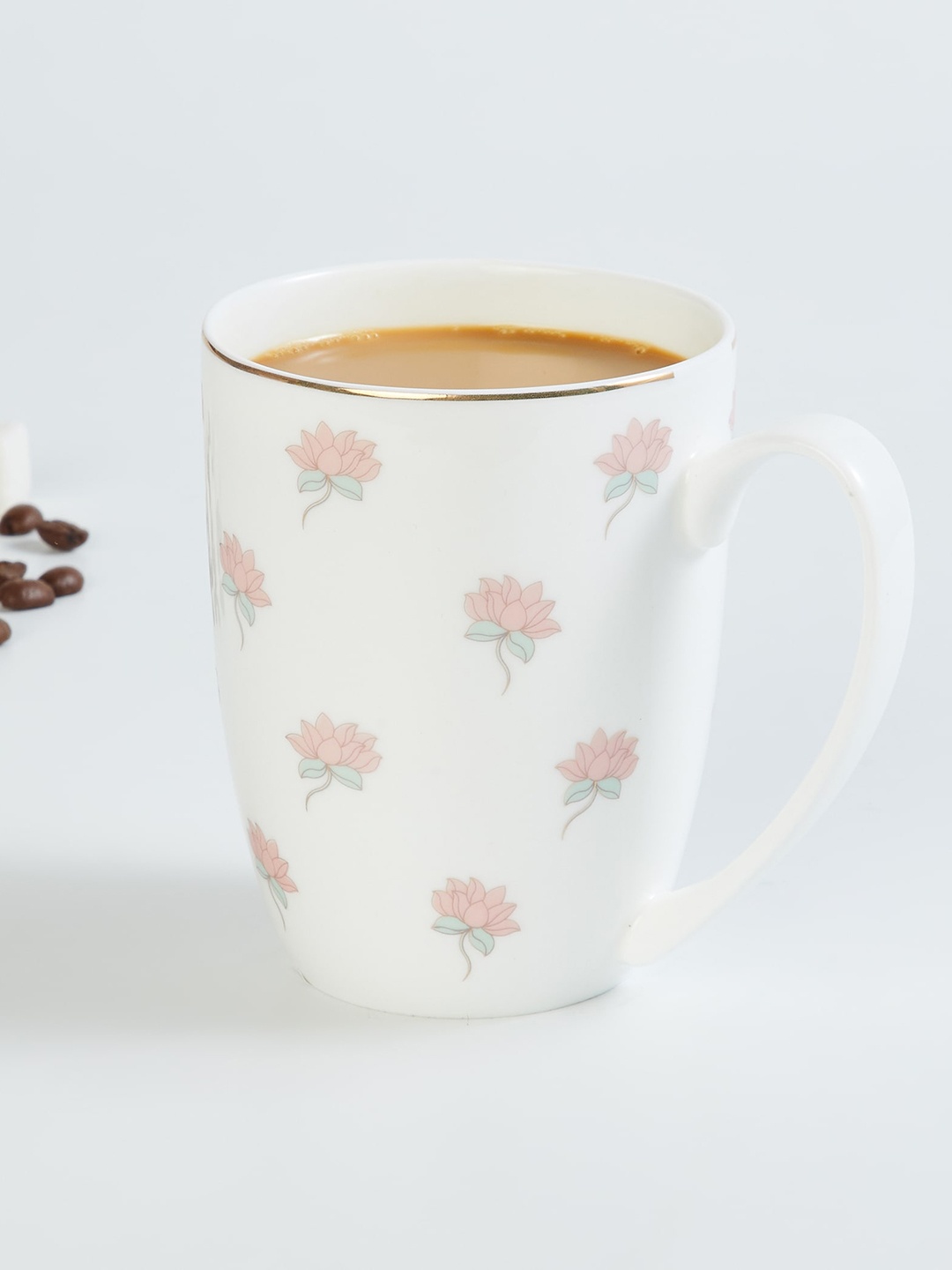 

Home Centre White & Pink Printed Bone China Transparent Mugs Set of Cups and Mugs
