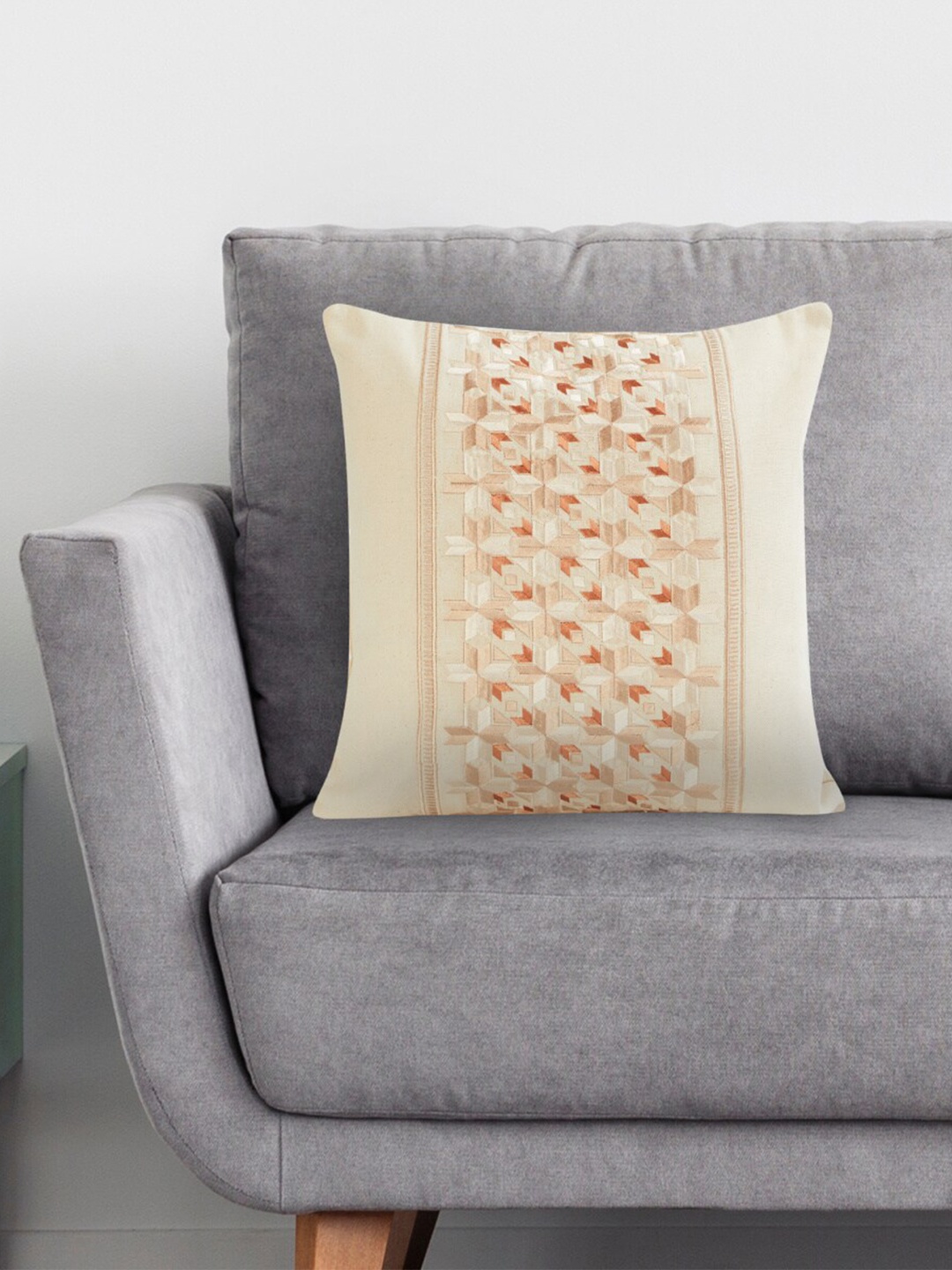 

Home Centre Beige & Red Embroidered Square Cushion Covers