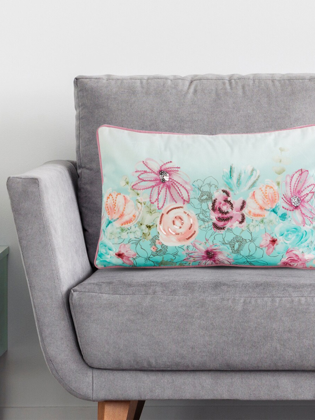 

Home Centre Blue & Pink Floral Rectangle Cushion Covers