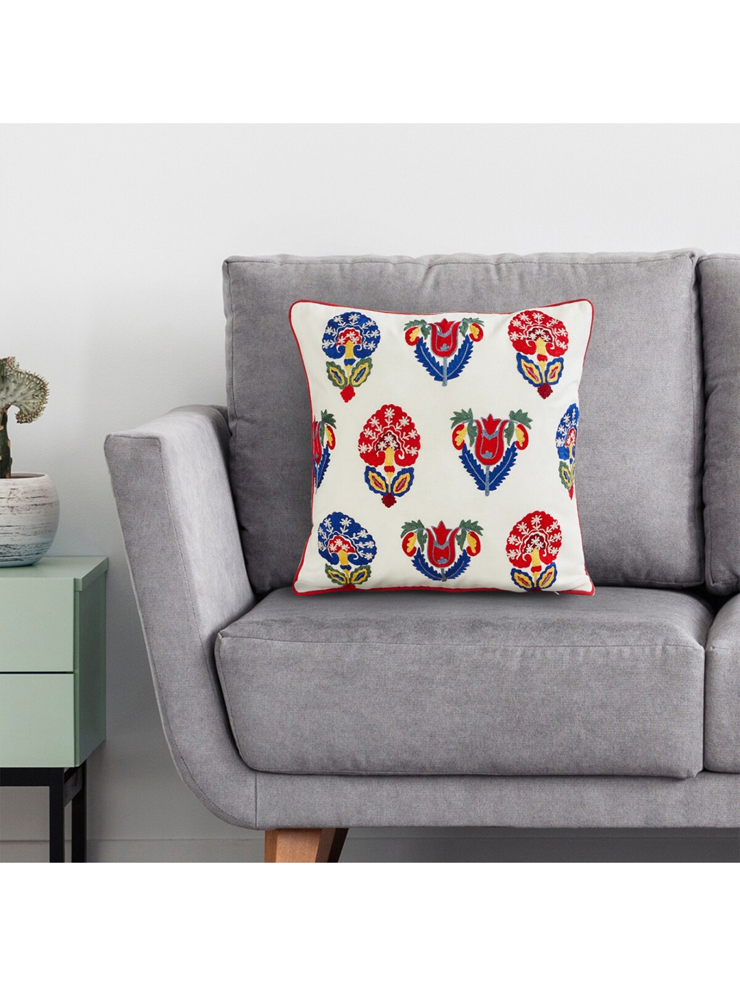 

Home Centre White & Red Floral Square Cushion Covers