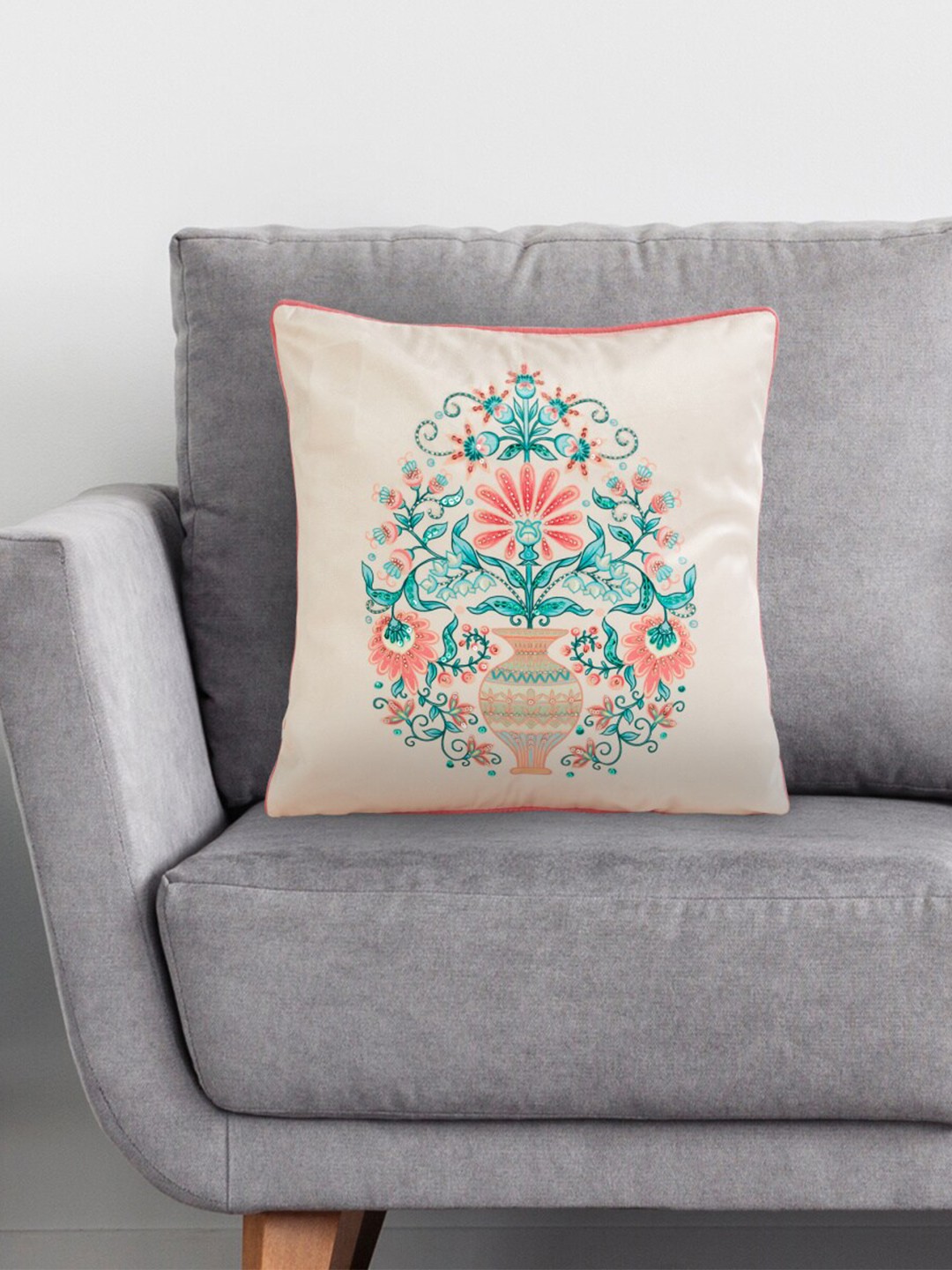 

Home Centre Beige & Blue Floral Square Cushion Covers