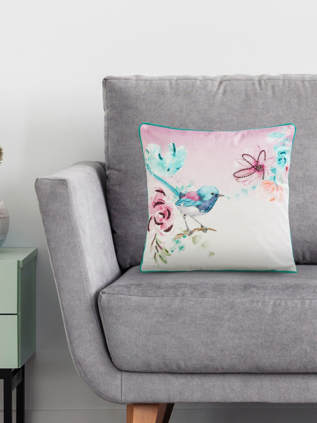 

Home Centre Pink & Blue Bird Embellished Filled Cushion