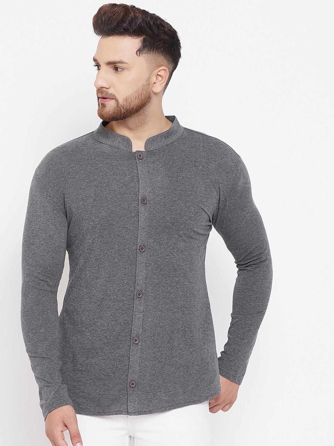 

Hypernation Men Charcoal Slim Fit Casual Shirt