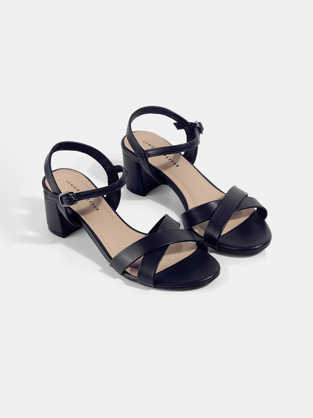 

LEMON & PEPPER Blue PU Block Heels with Buckles