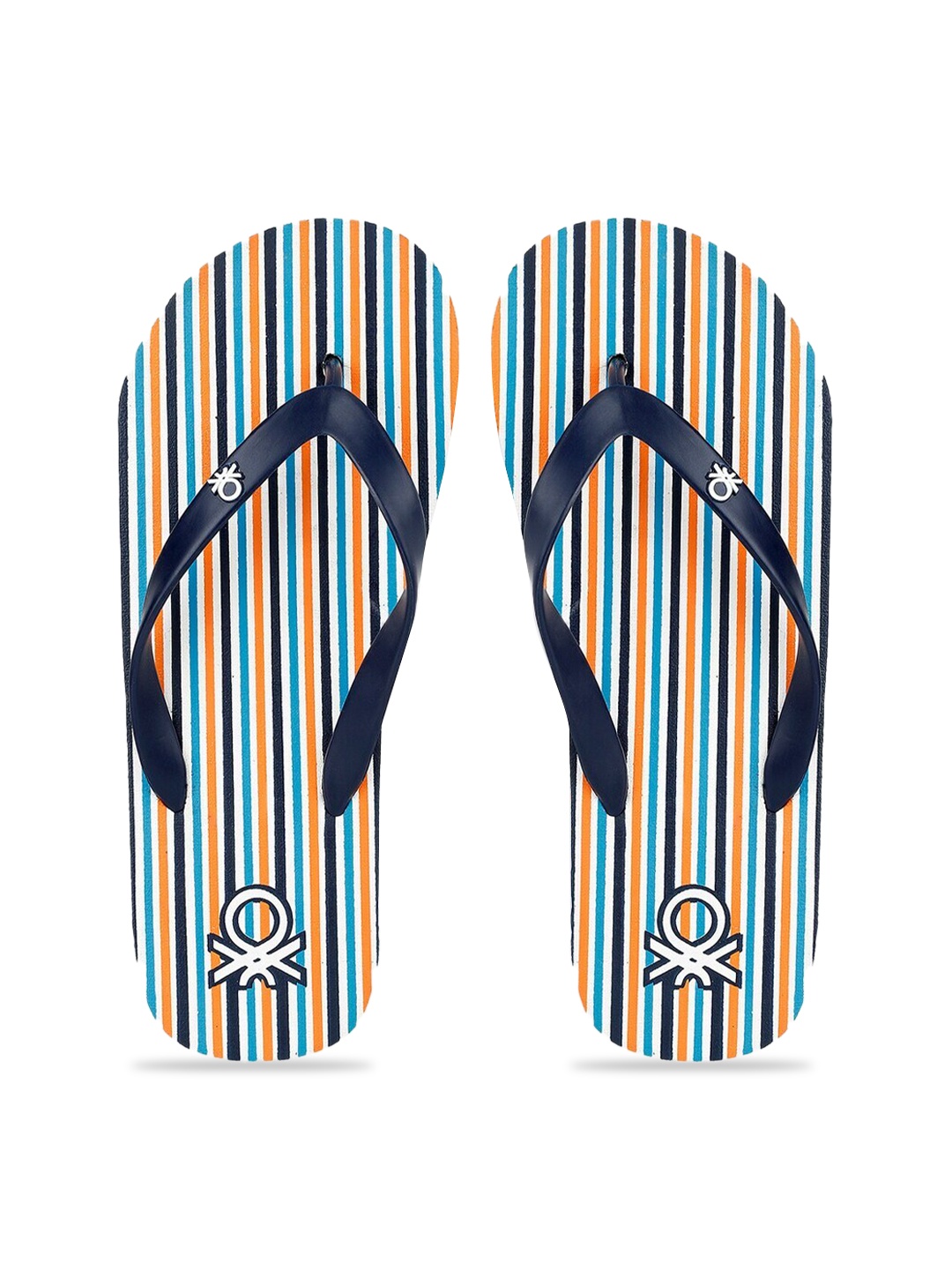 

United Colors of Benetton Men Orange & White Striped Rubber Thong Flip-Flops