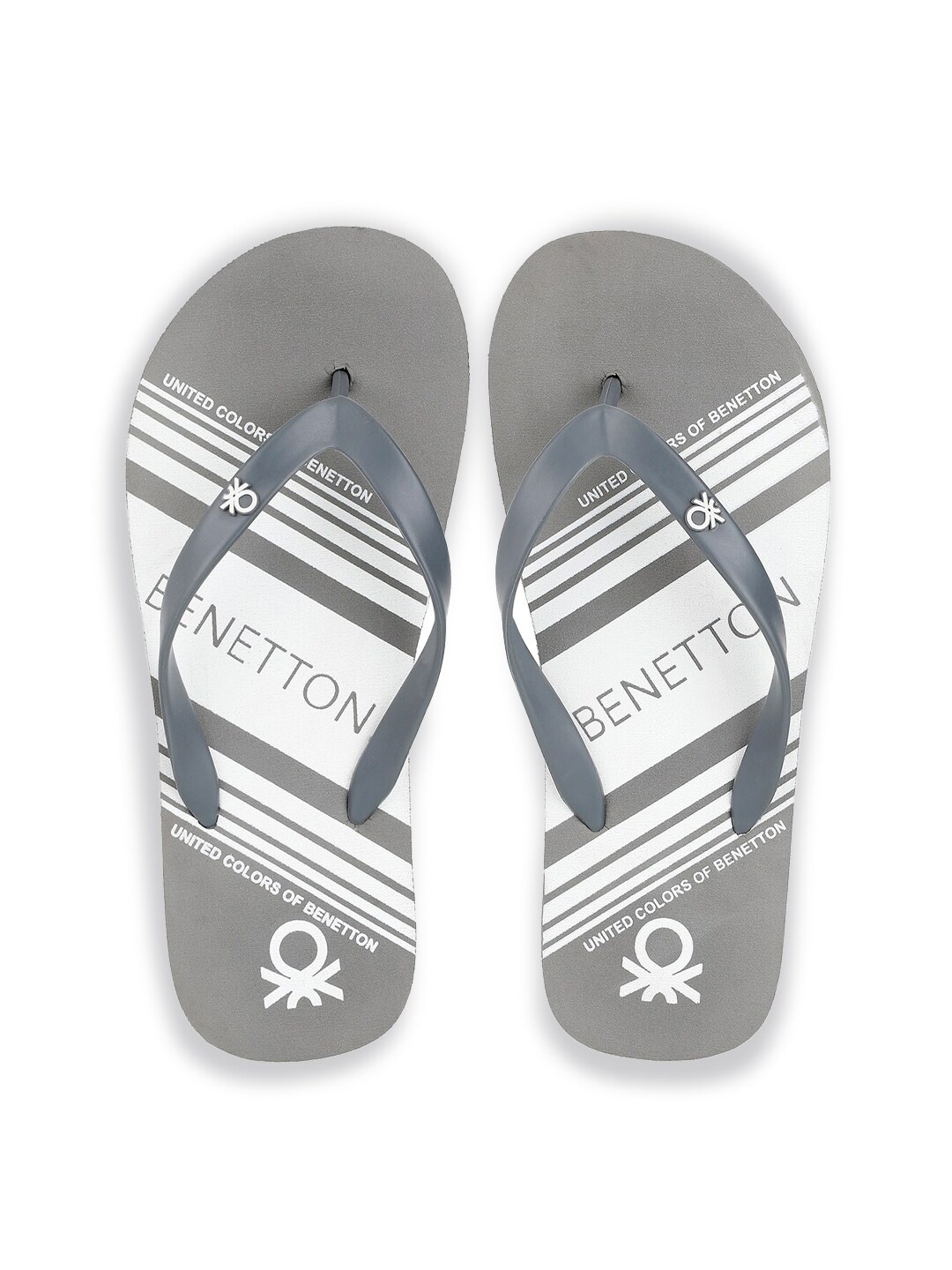

United Colors of Benetton Men Grey & Black Striped Rubber Thong Flip-Flops