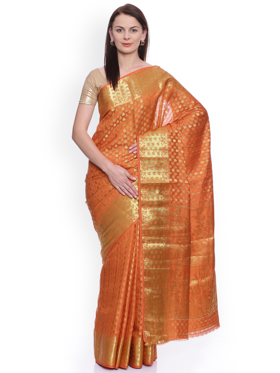 

MIMOSA Orange Art Silk Woven Design Kanjeevaram Saree