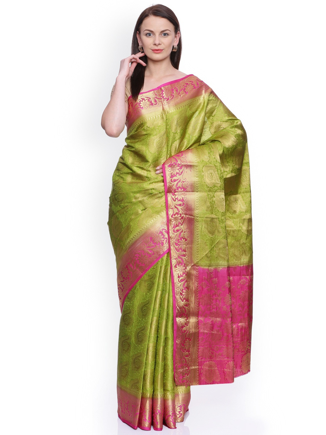 

MIMOSA Green Art Silk Woven Design Kanjeevaram Saree