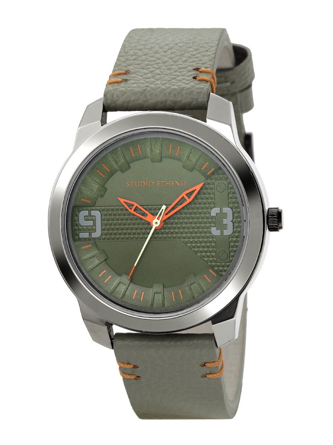 

STUDIO ETHENO Men Green Brass Dial & Green Leather Straps Analogue Watch, Grey