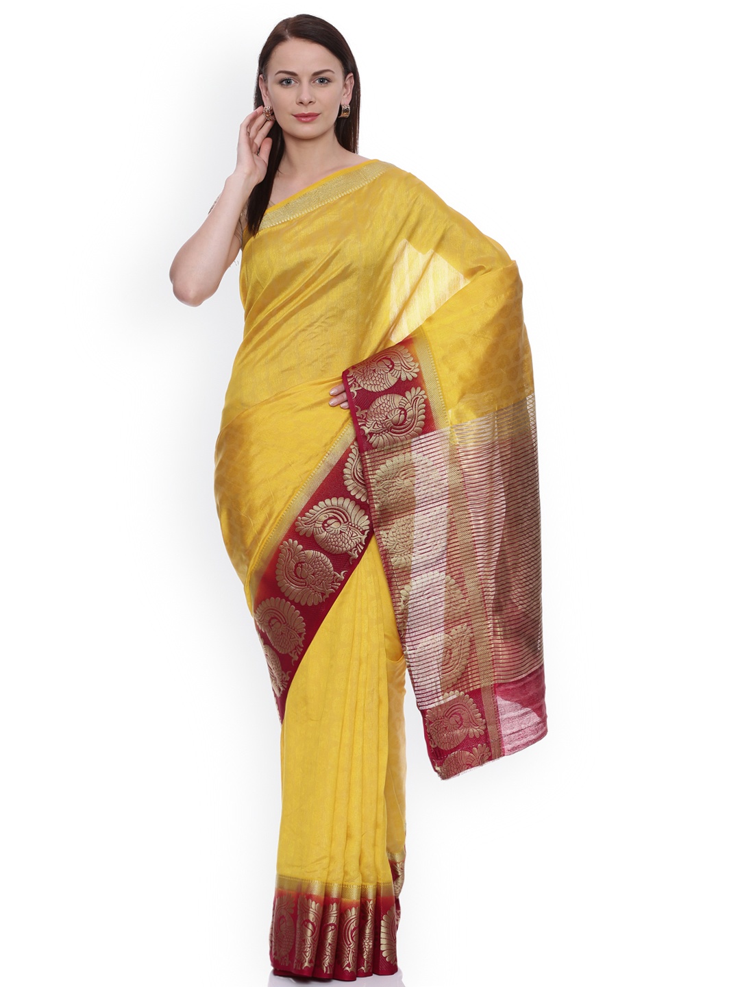 

MIMOSA Yellow Art Silk Woven Design Kanjeevaram Saree