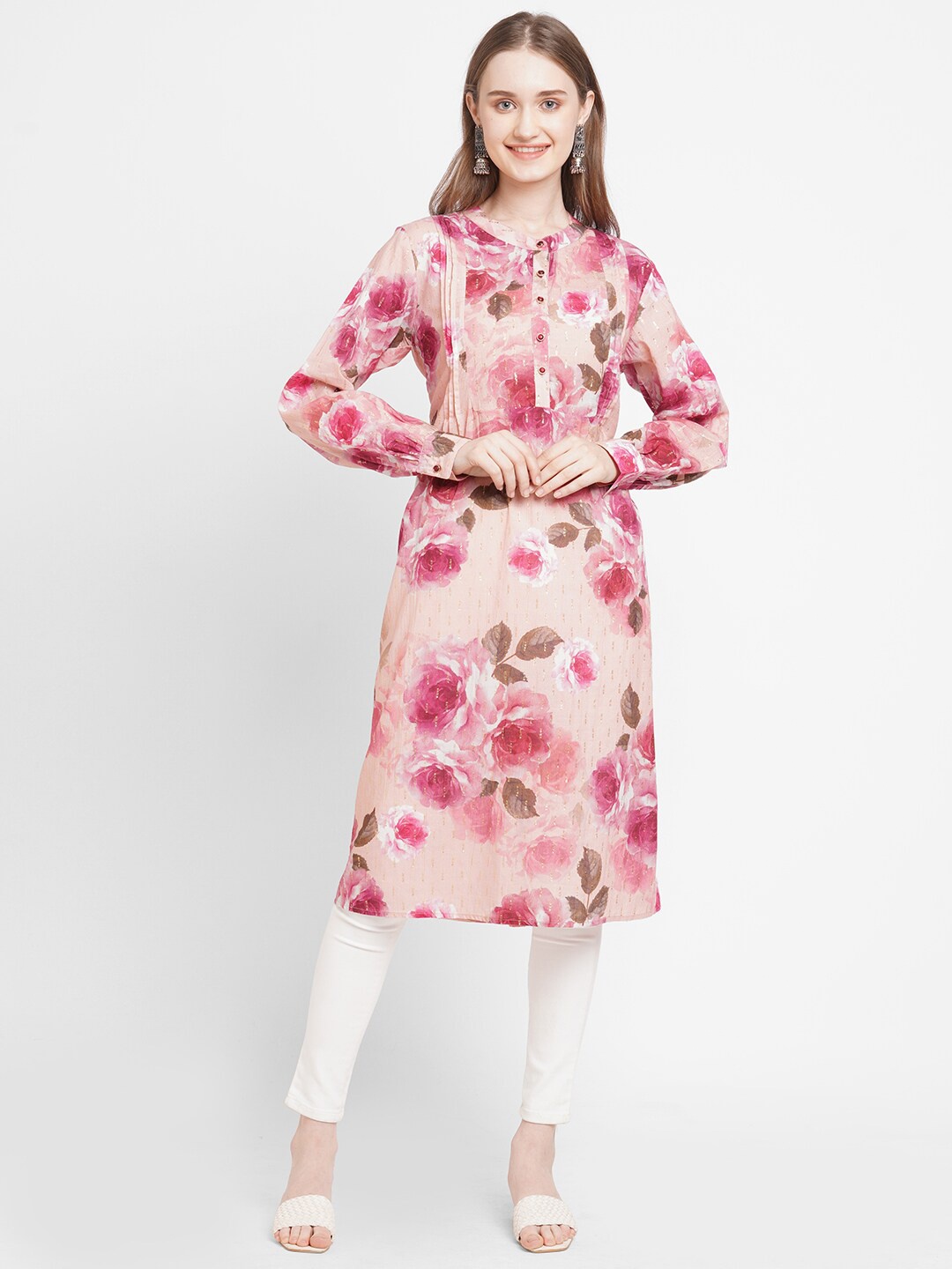 

Cloth Haus India Women Pink & White Floral Printed Floral Kurta