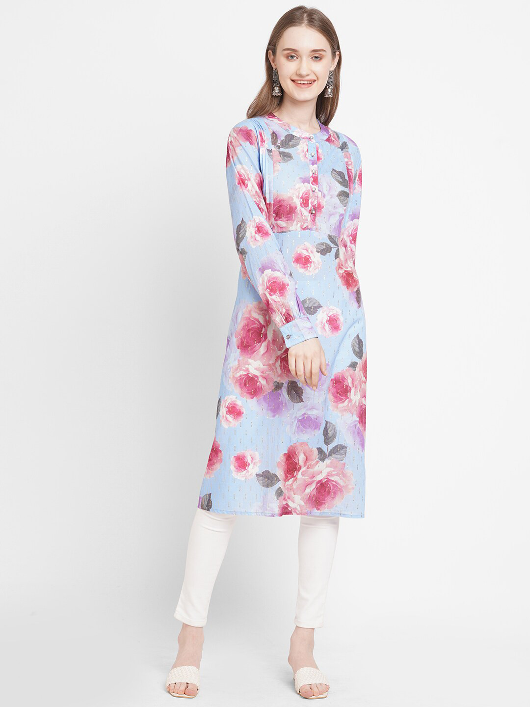 

Cloth Haus India Women Blue Floral Printed Kurta