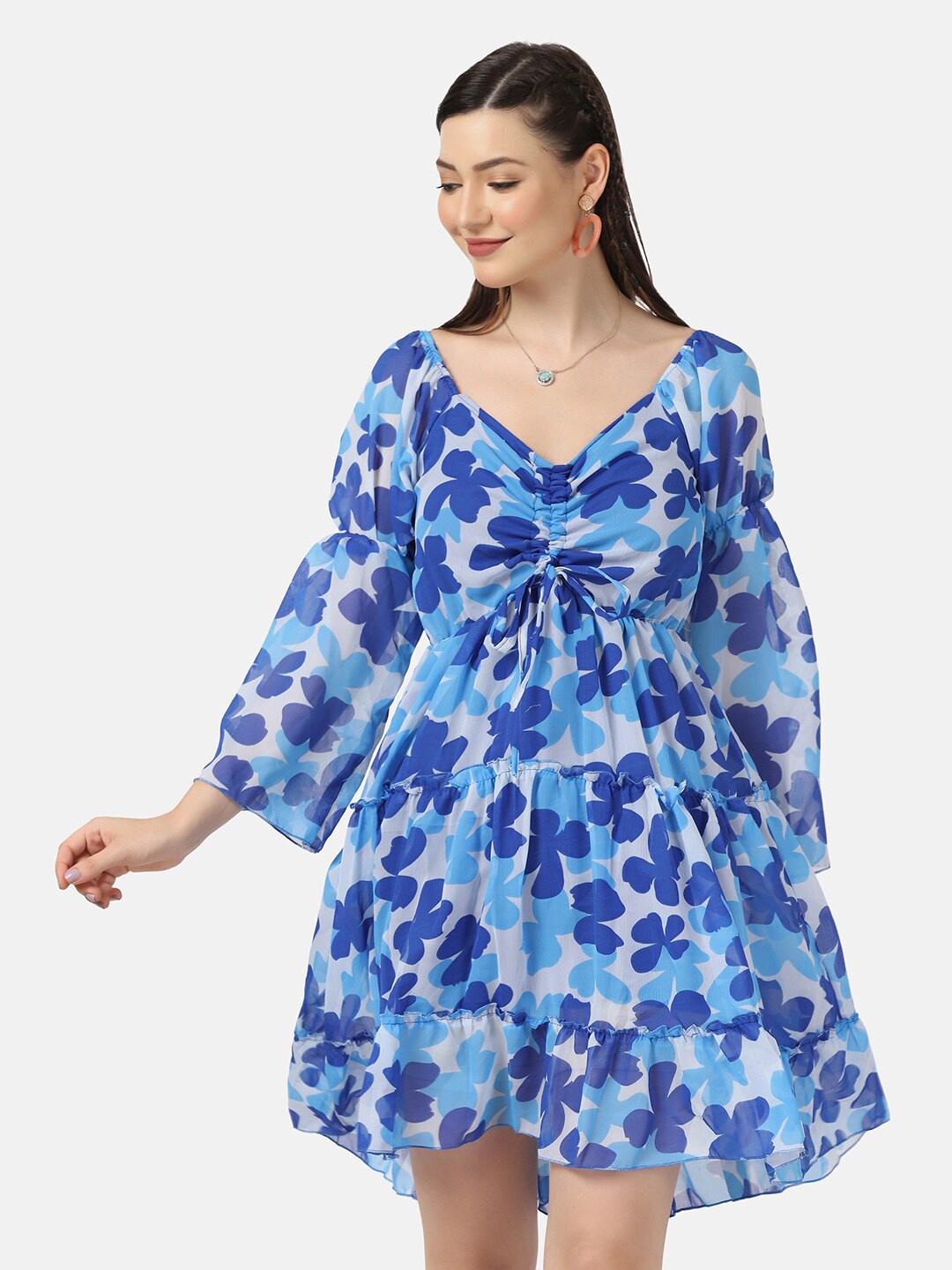 

BUY NEW TREND Blue Floral Georgette Dress