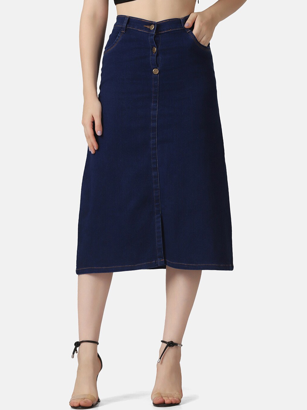 

BUY NEW TREND Women Blue Solid A-Line Denim Skirt