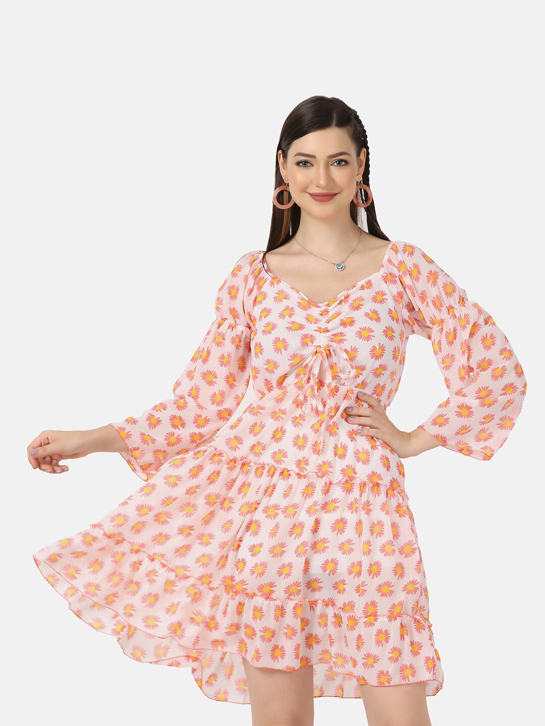 

BUY NEW TREND Pink Floral Georgette A-Line Dress
