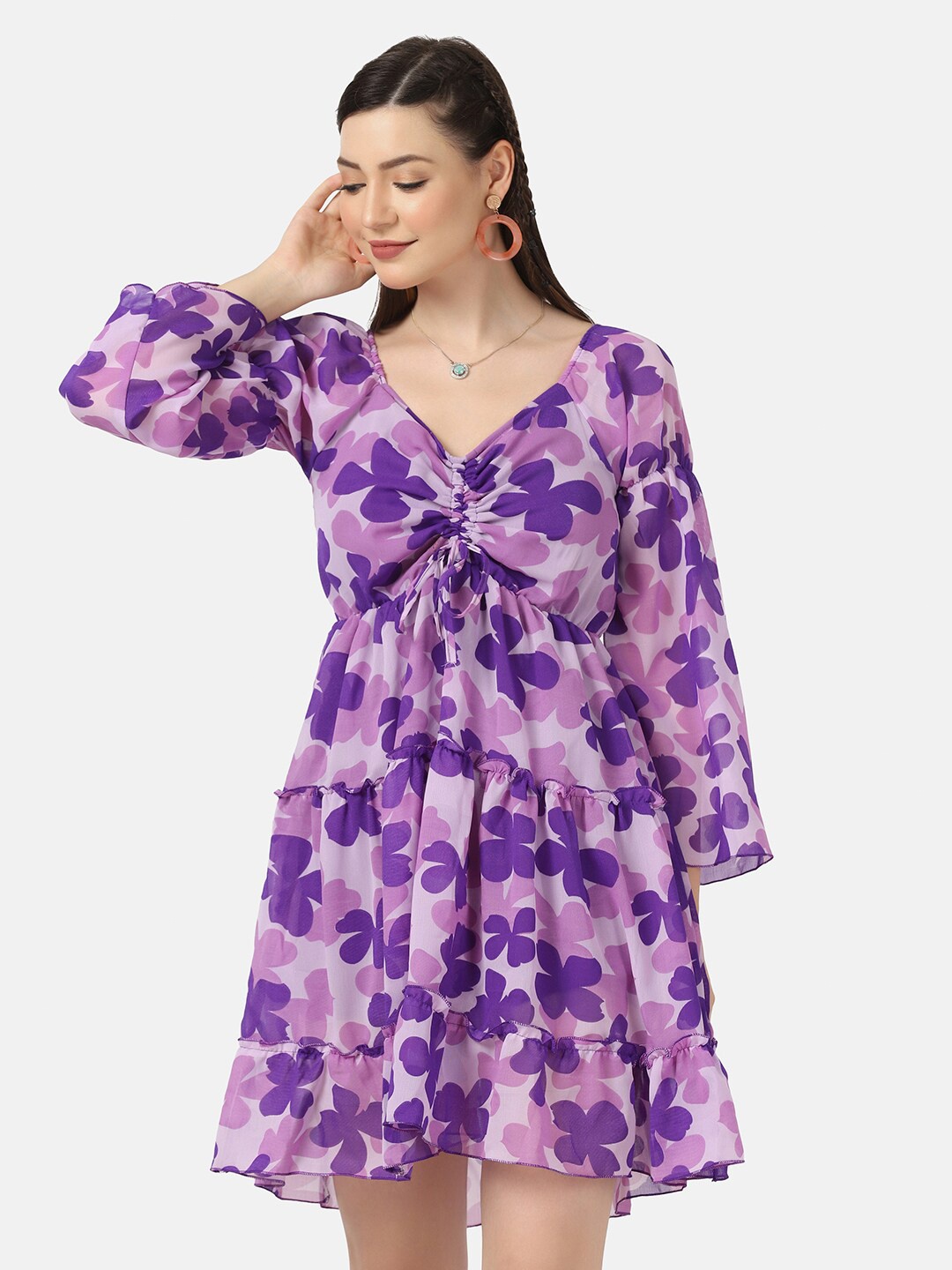 

BUY NEW TREND Purple Floral Georgette Dress