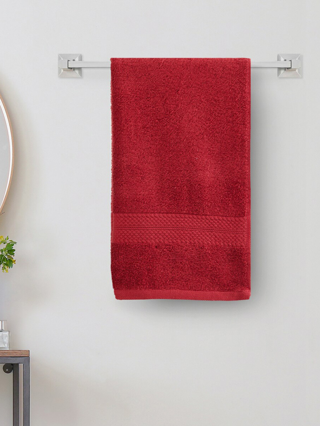 

Home Centre Red Solid Cotton 600 Gsm Bath Towels