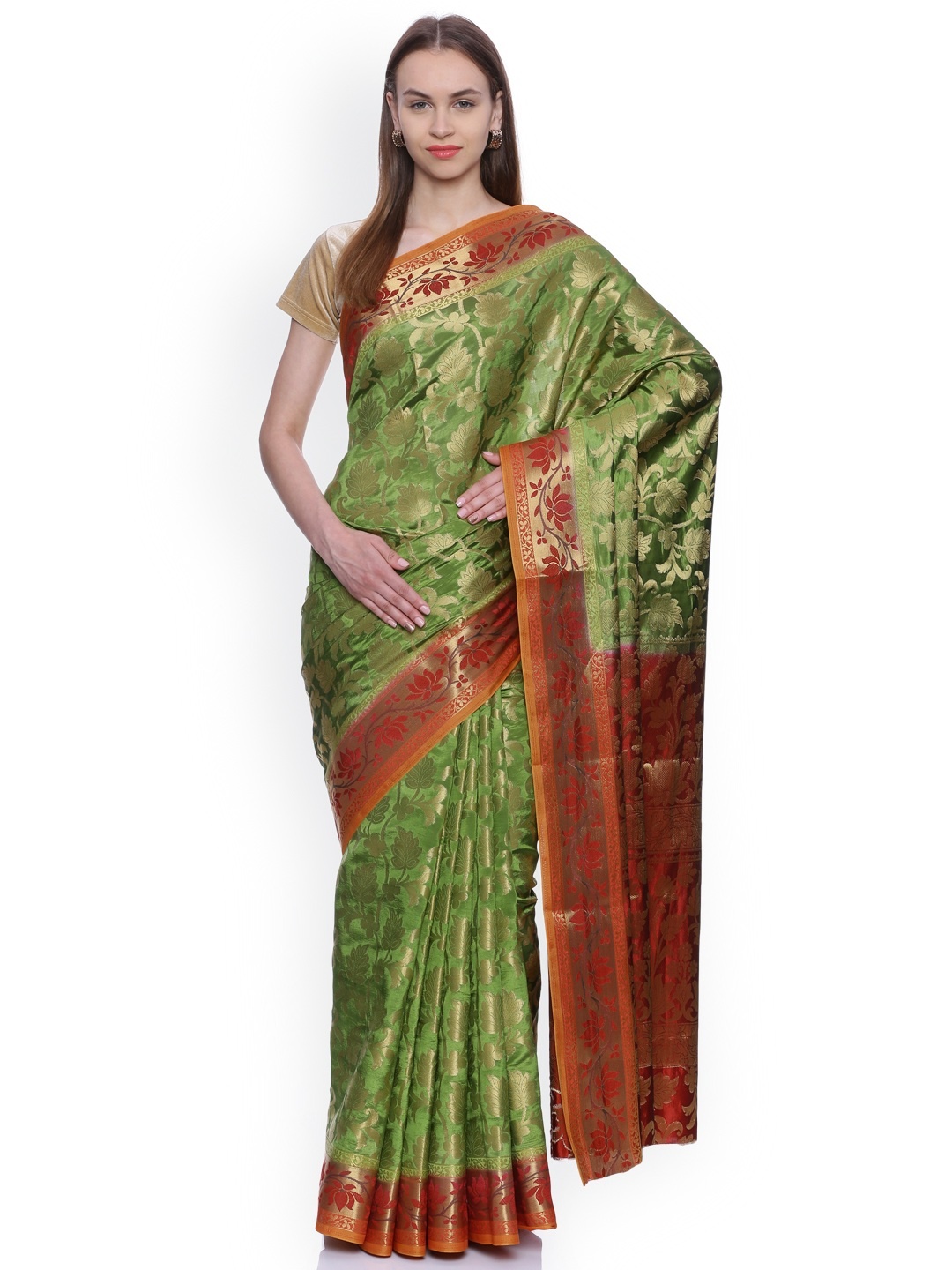 

MIMOSA Olive Green Art Silk Woven Design Kanjeevaram Saree