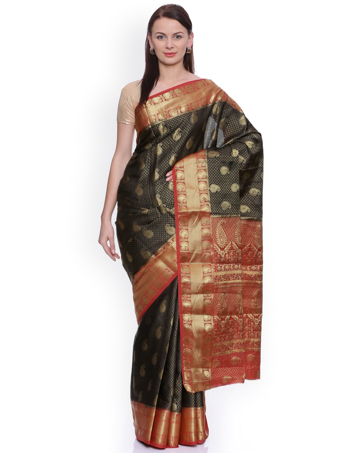 

MIMOSA Black Art Silk Woven Design Kanjeevaram Saree