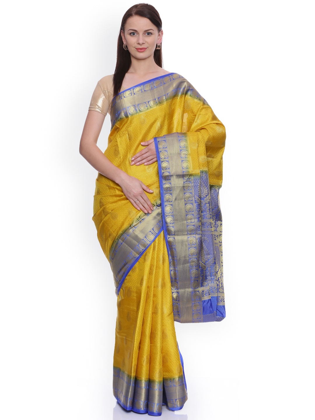 

MIMOSA Gold-Toned Art Silk Woven Design Kanjeevaram Saree