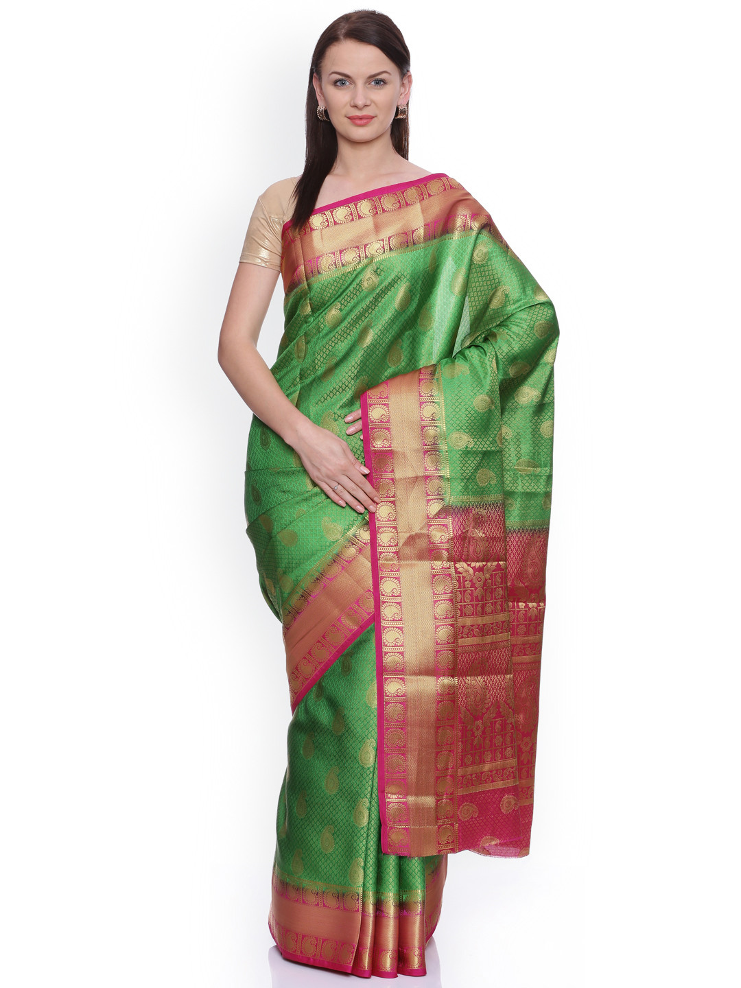

MIMOSA Green Art Silk Woven Design Kanjeevaram Saree