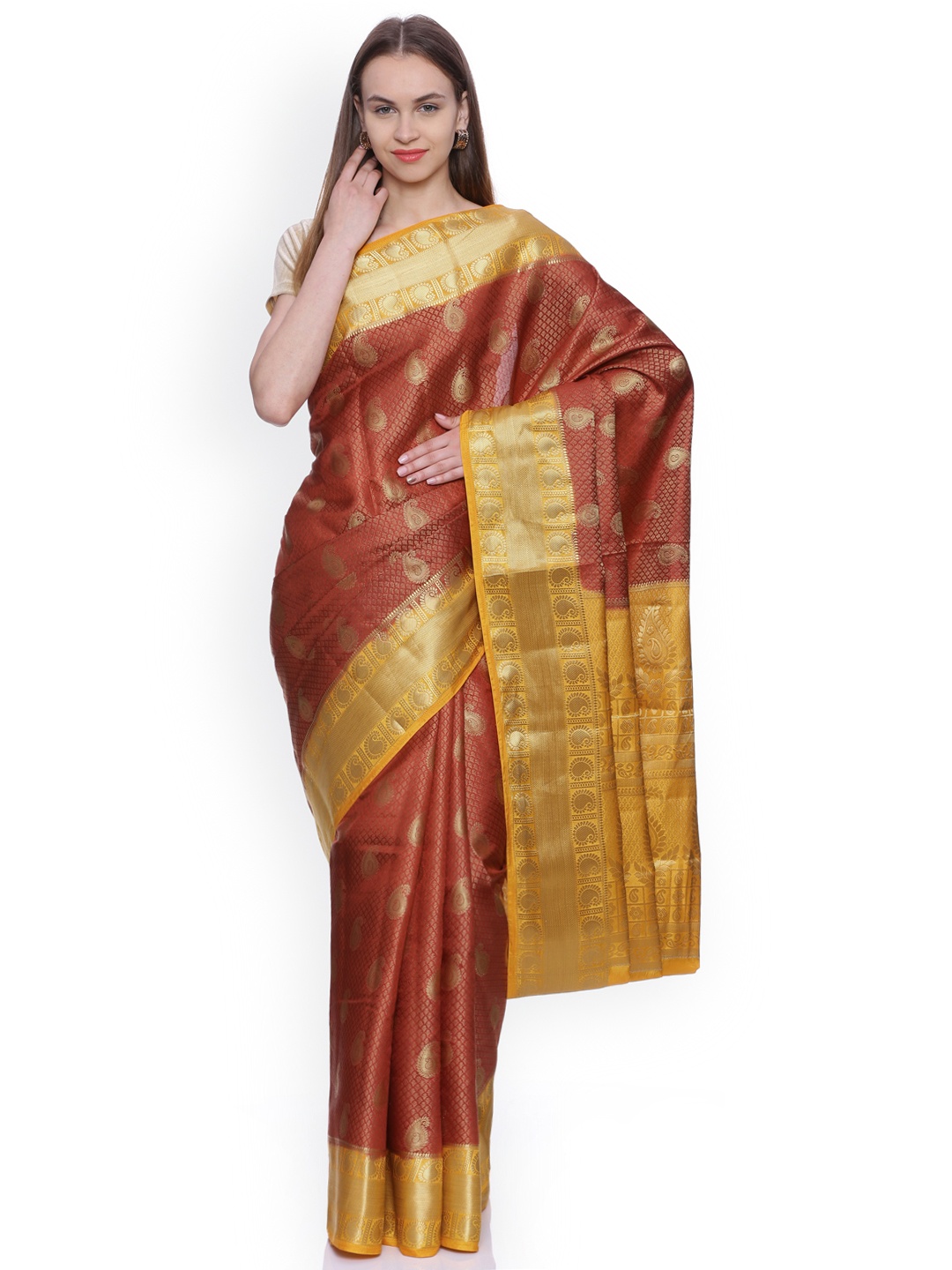 

MIMOSA Maroon Art Silk Woven Design Kanjeevaram Saree
