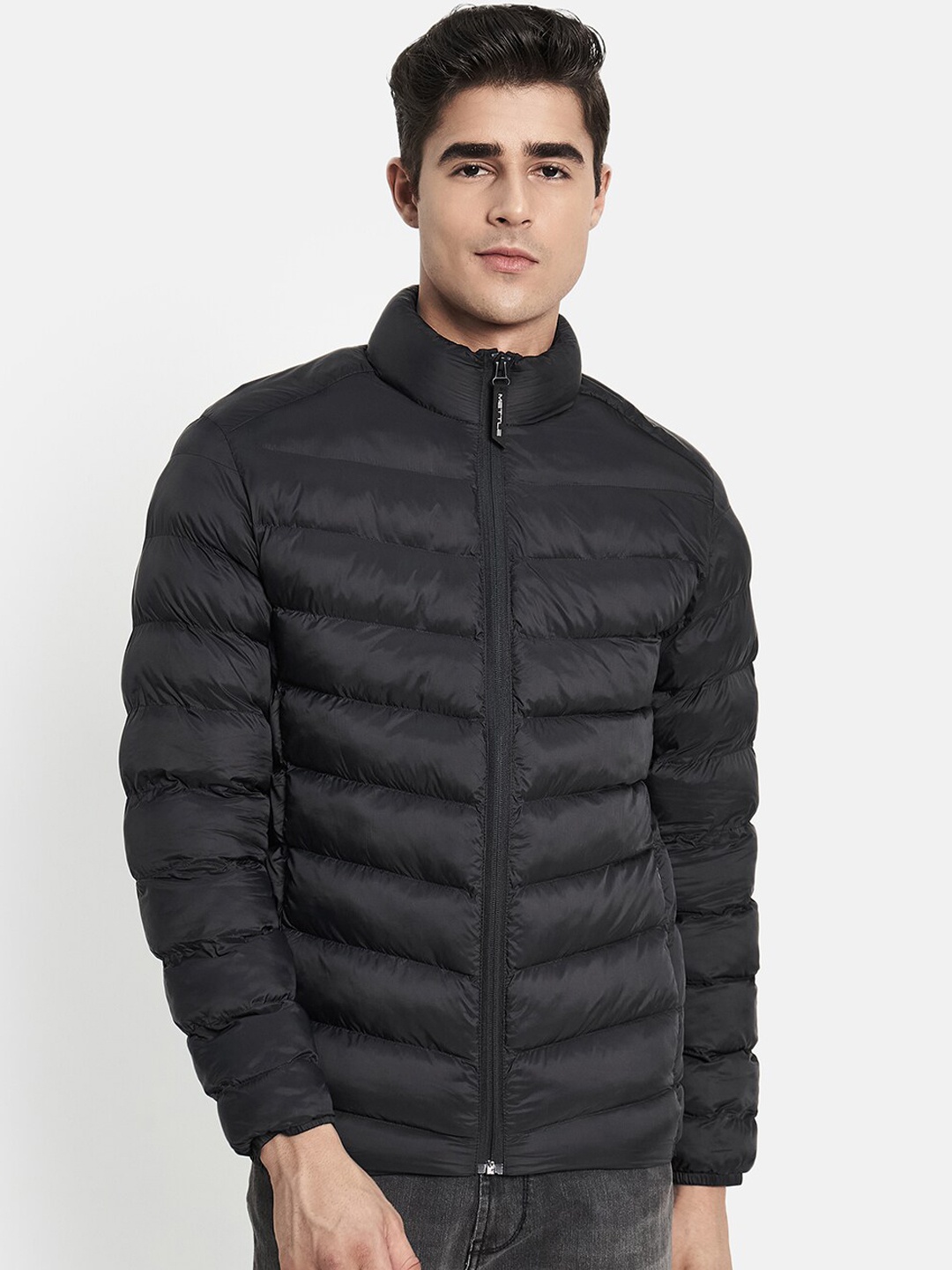 

METTLE Men Black Solid Padded Jacket