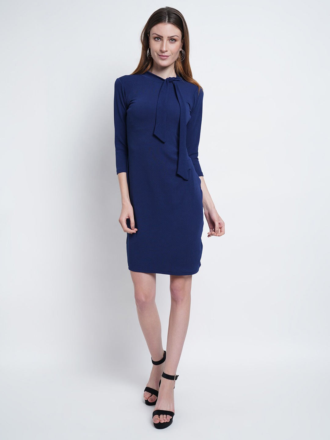 

Purple State Navy Blue Tie-Up Neck Sheath Dress