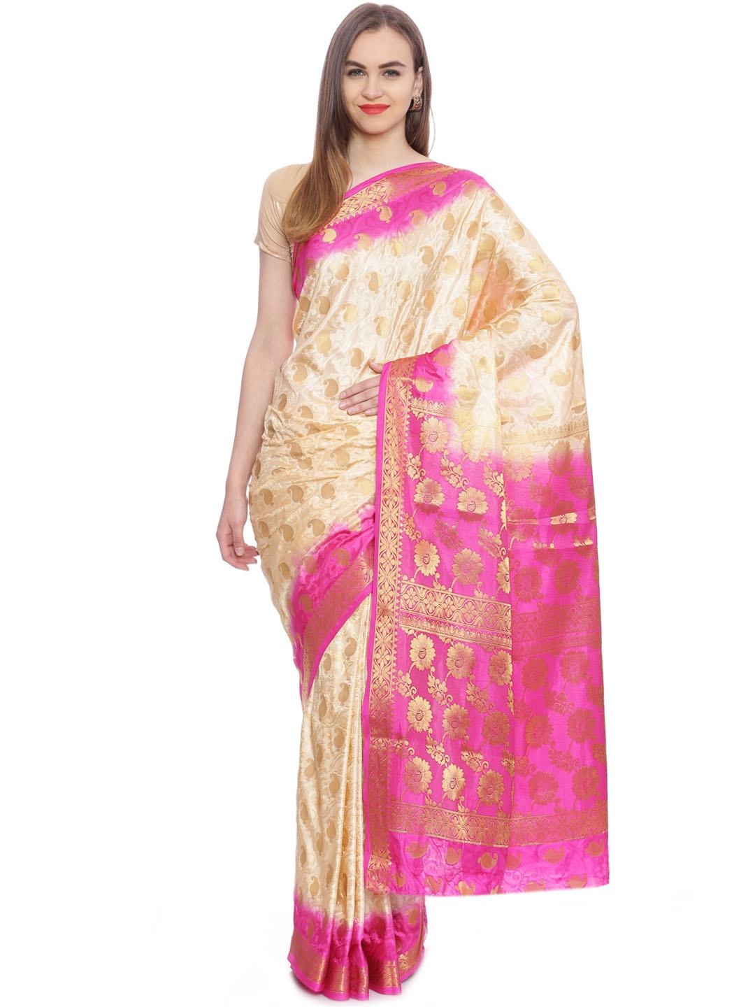 

MIMOSA Off-White & Golden Art Silk Zari Woven Kanjeevaram Saree