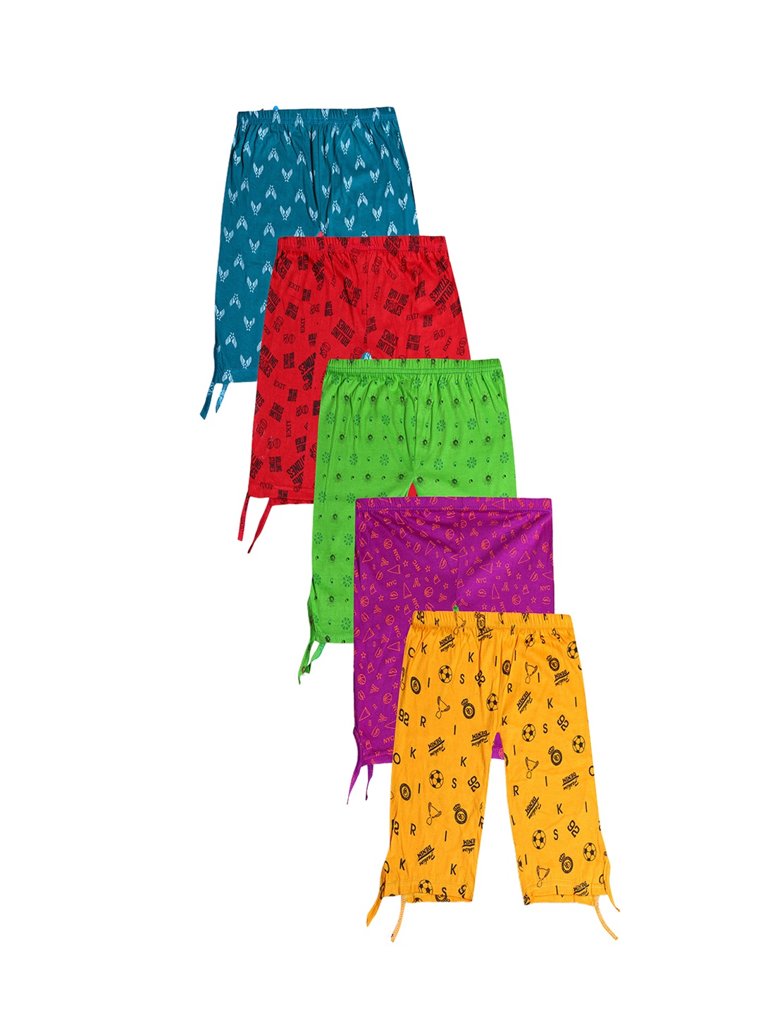 

KIFAYATI BAZAR Girls Pack of 5 Cotton Printed Lounge Capris, Red