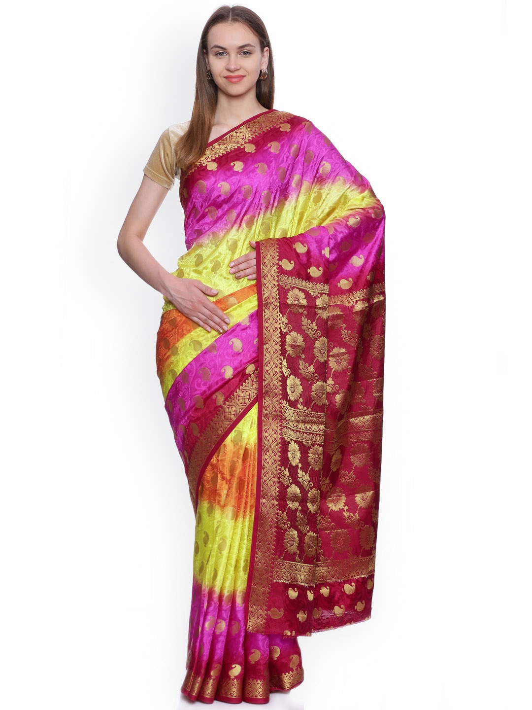 

MIMOSA Multicoloured Art Silk Woven Design Kanjeevaram Saree, Multi