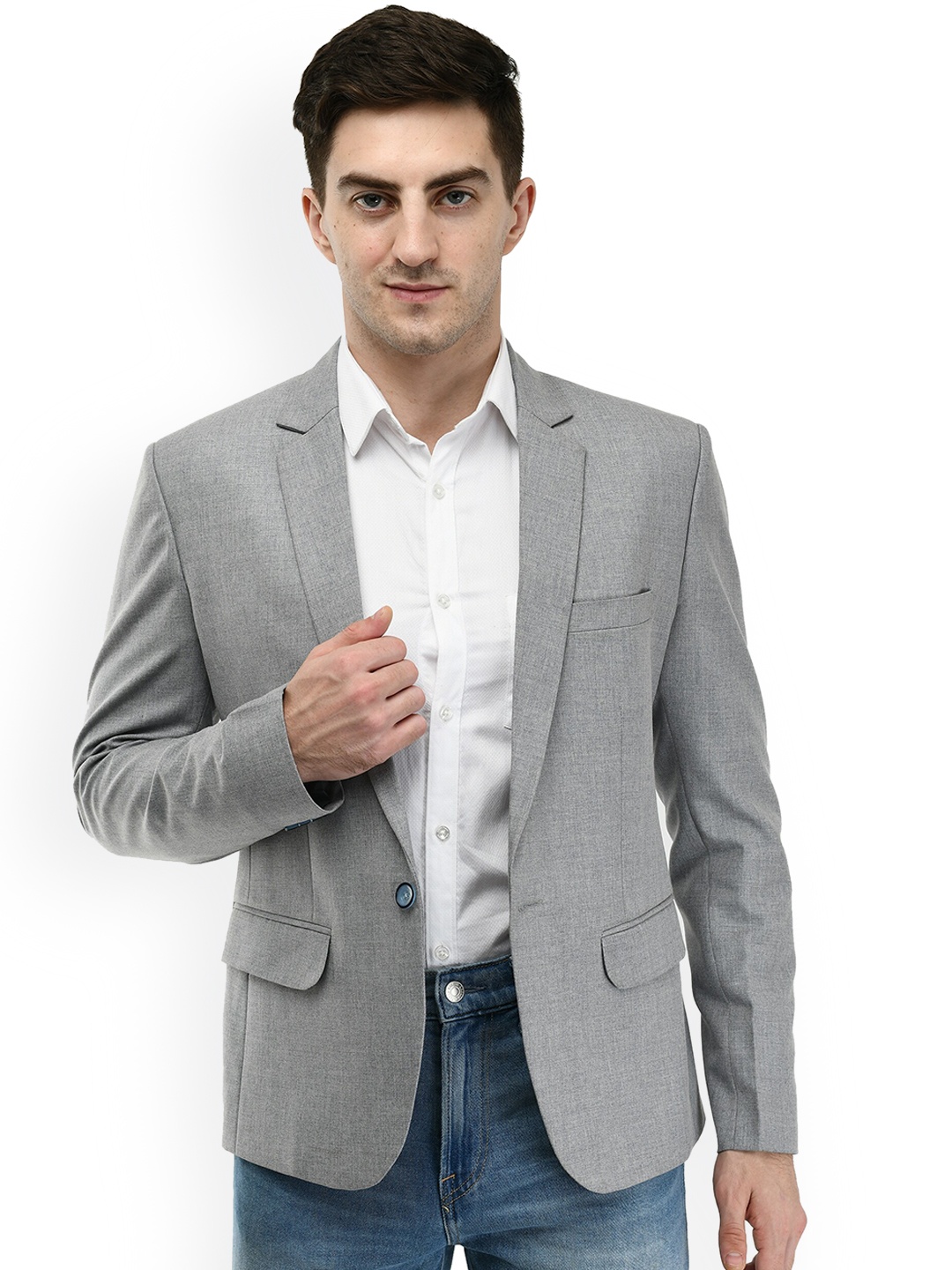 

TrulyFeb Men Grey Self Design Slim-Fit Blazers