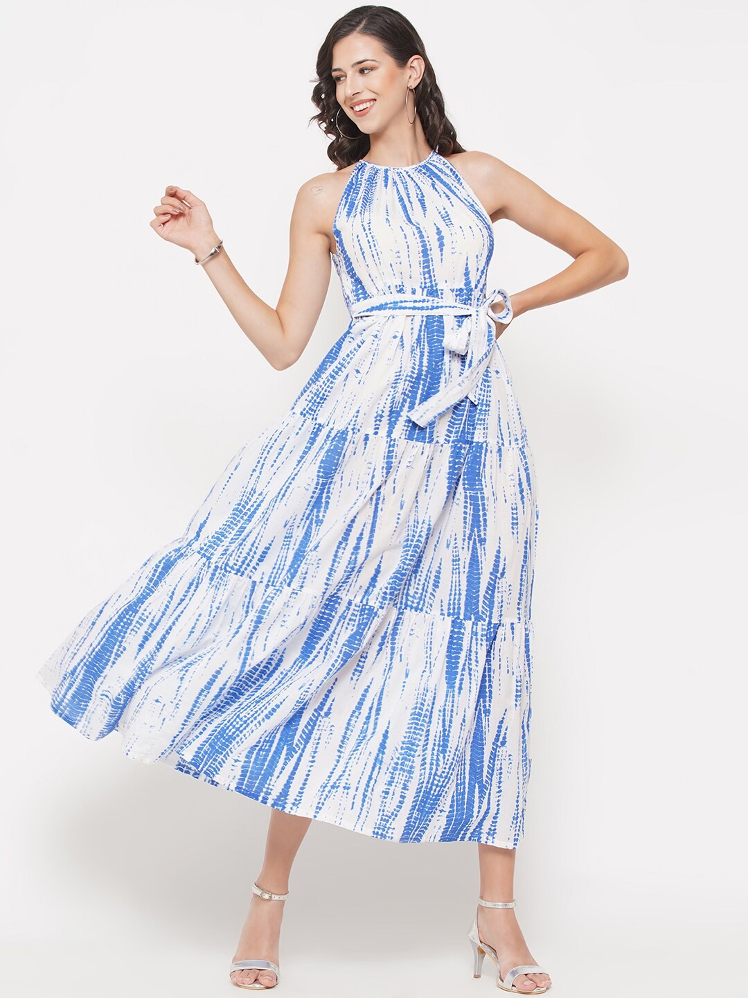 

FABNEST Women Blue Tie and Dye Maxi Dress