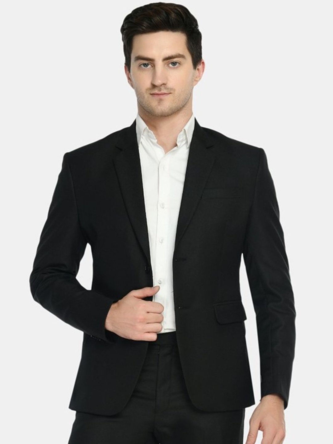 

TrulyFeb Men Black Self Design Slim-Fit Single-Breasted Blazer