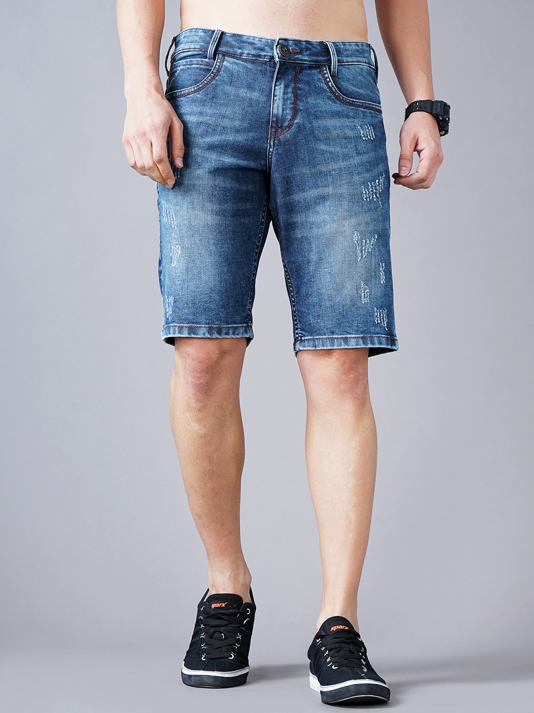 

Jean Cafe Men Blue Washed Slim Fit Denim Shorts