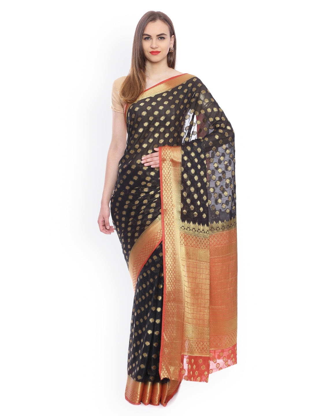 

MIMOSA Black Poly Crepe Printed Banarasi Saree