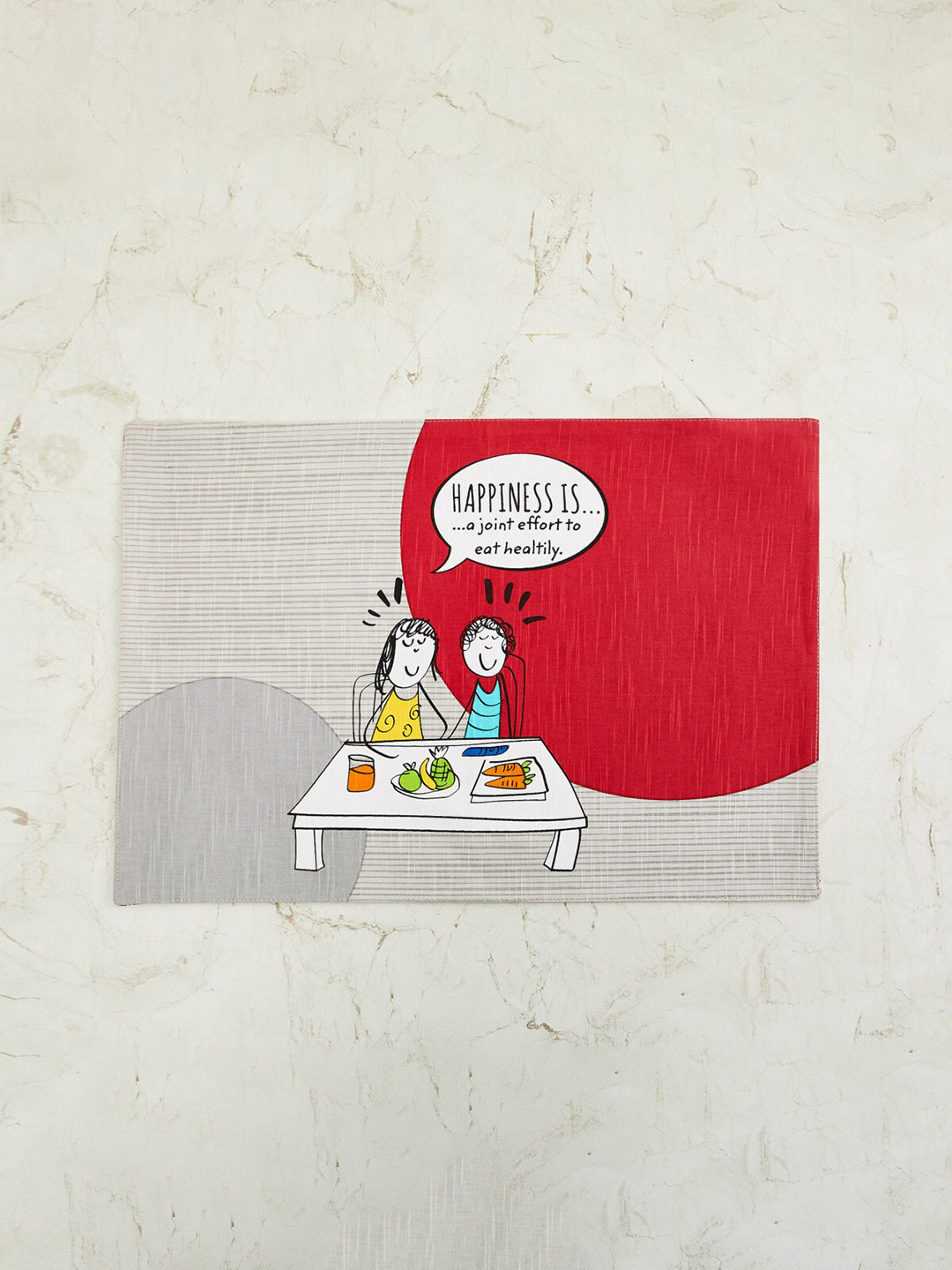

Home Centre Happiness Red & Grey Graphic Printed Single Placemat
