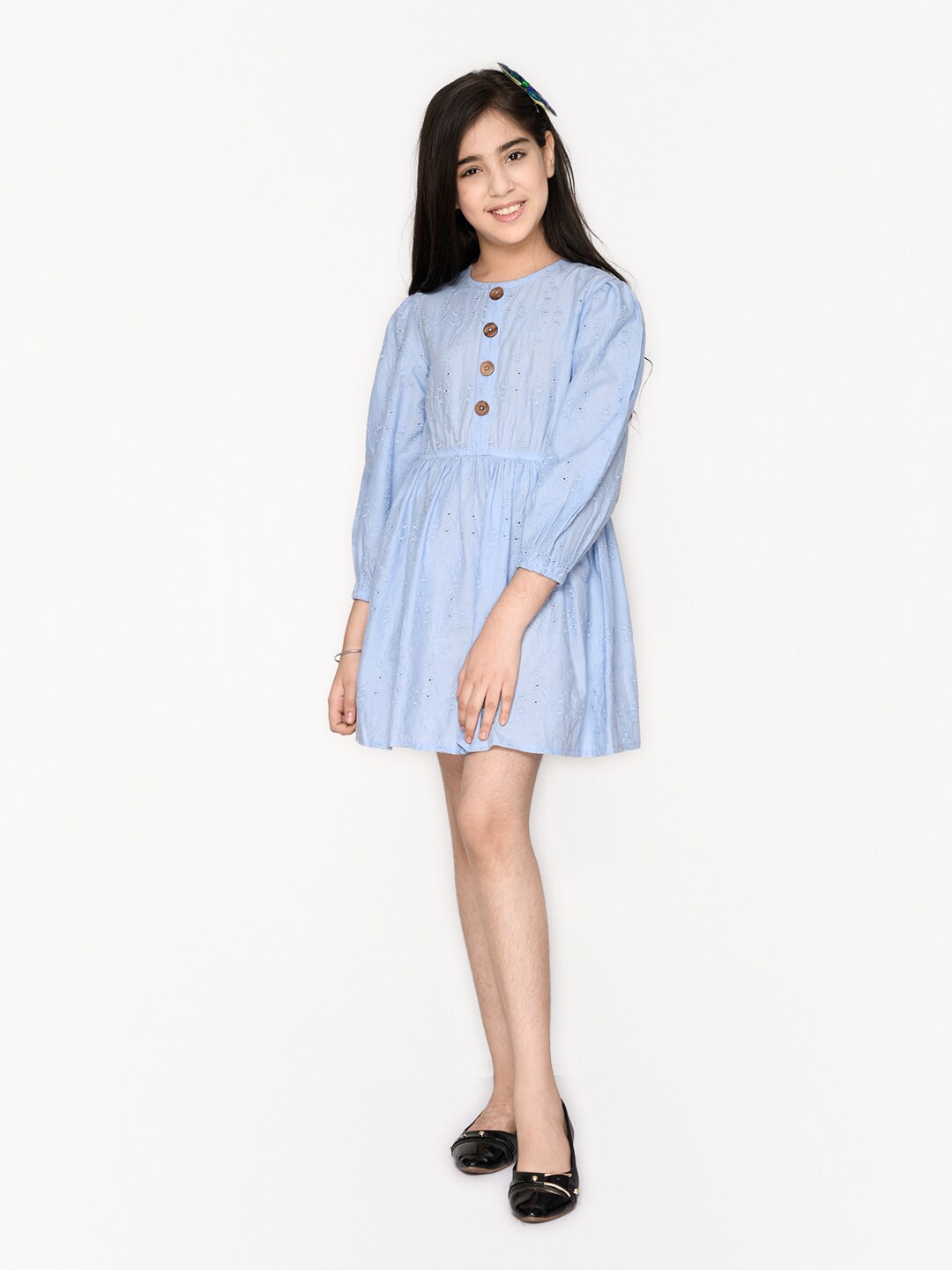

SPUNKIES Girls Blue Embroidered Fit and Flare Dress
