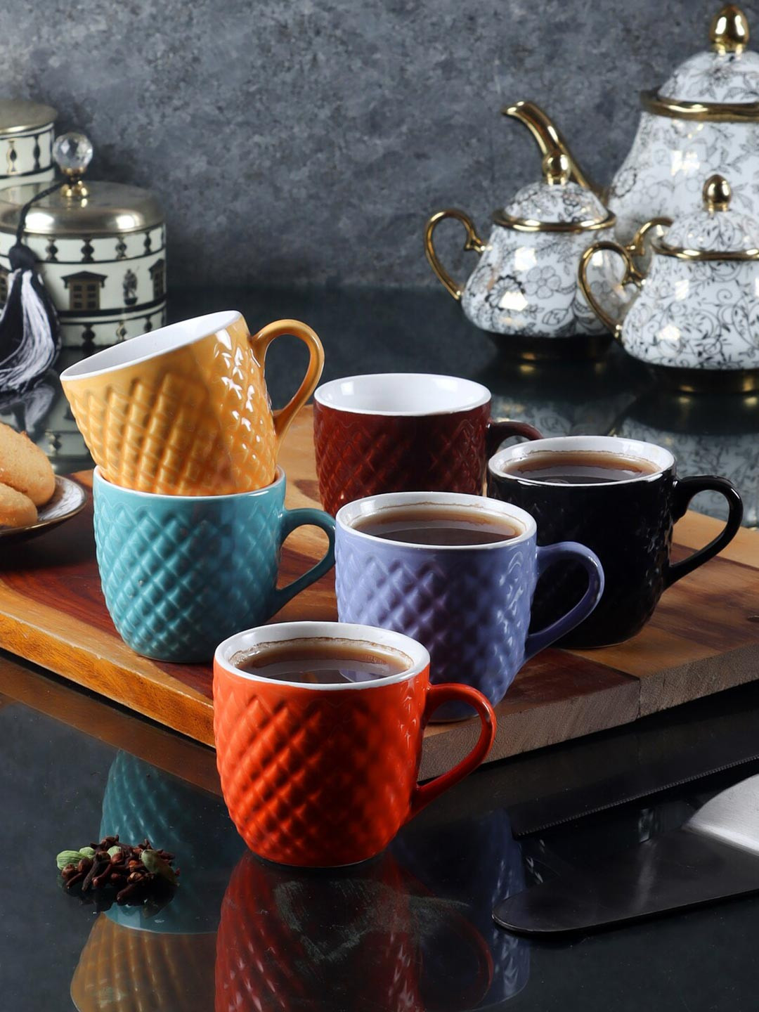 

CDI Red Blue and Orange Set of 6 Dishwasher and Microwave Safe Ceramic Cups 200 ML Each