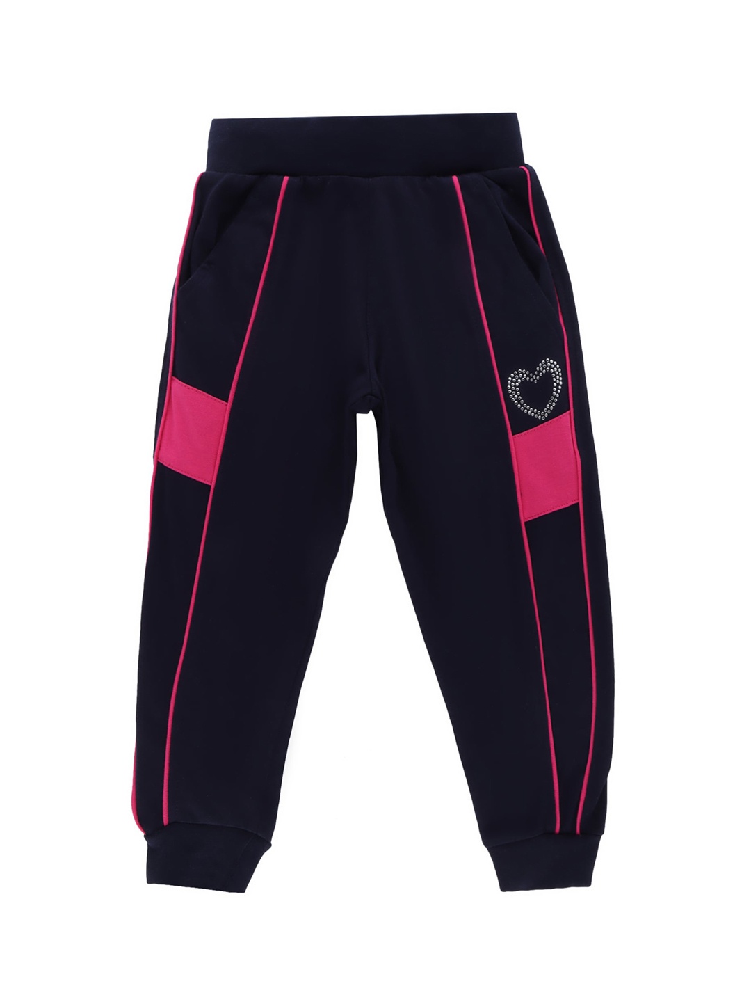 

DYCA Girls Navy Blue & Pink Solid Cotton Regular Fit Joggers