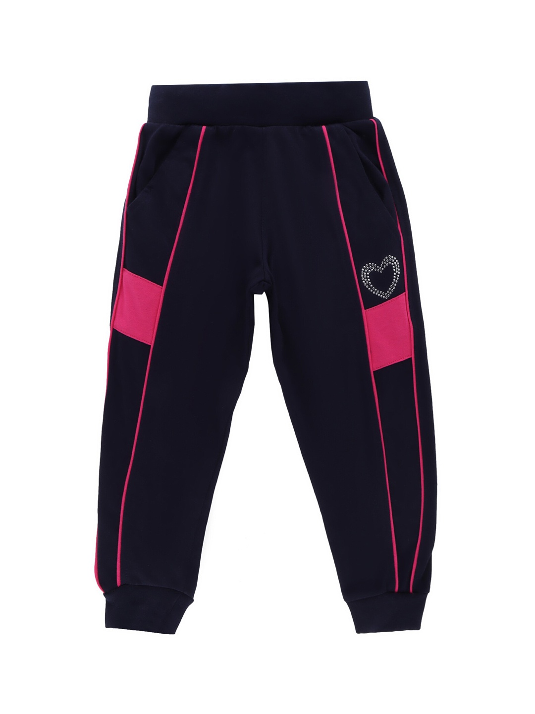 

DYCA Girls Navy Blue & Pink Solid Cotton Joggers