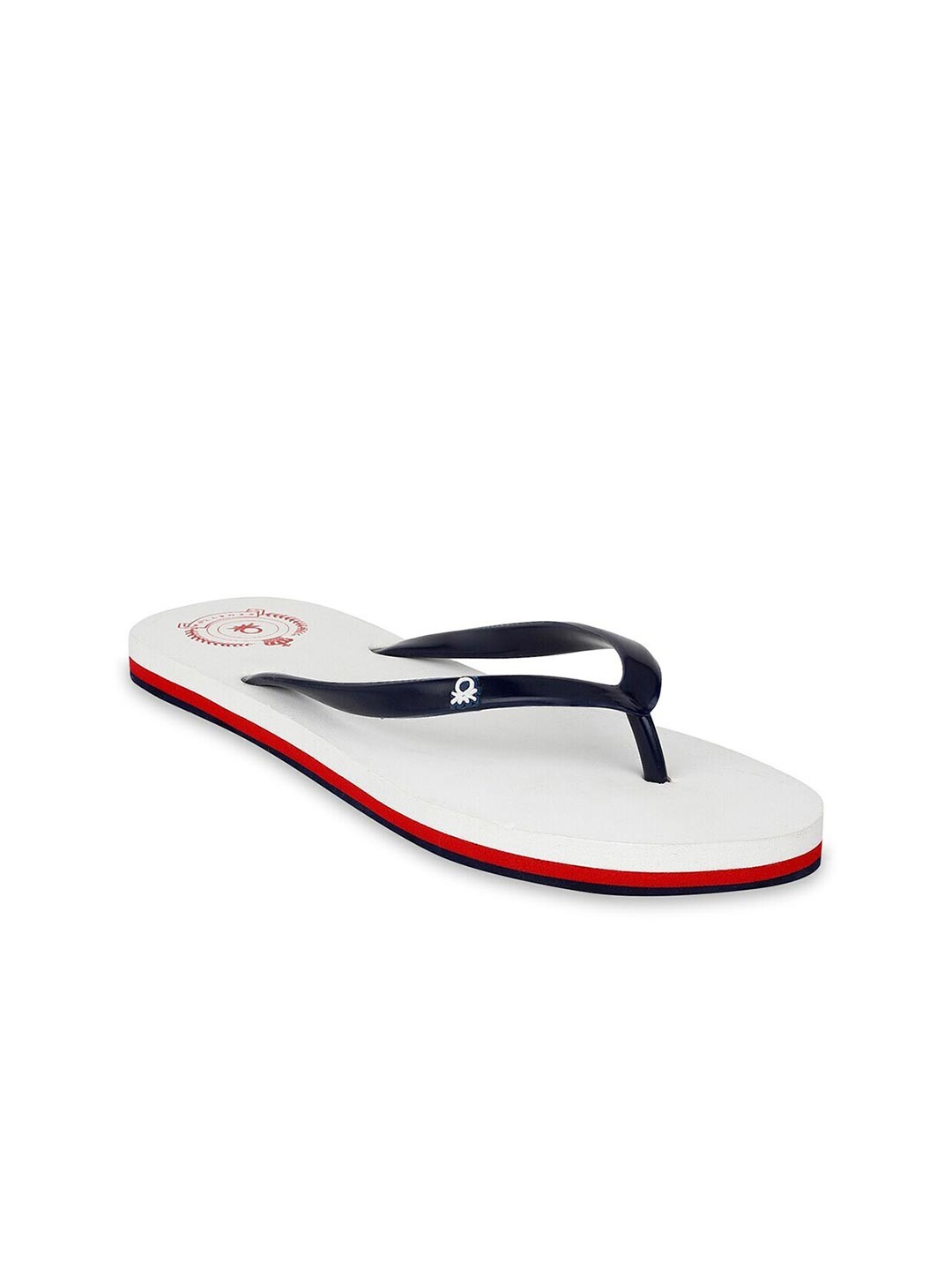 United Colors of Benetton Women White & Black Printed Rubber Thong Flip-Flops