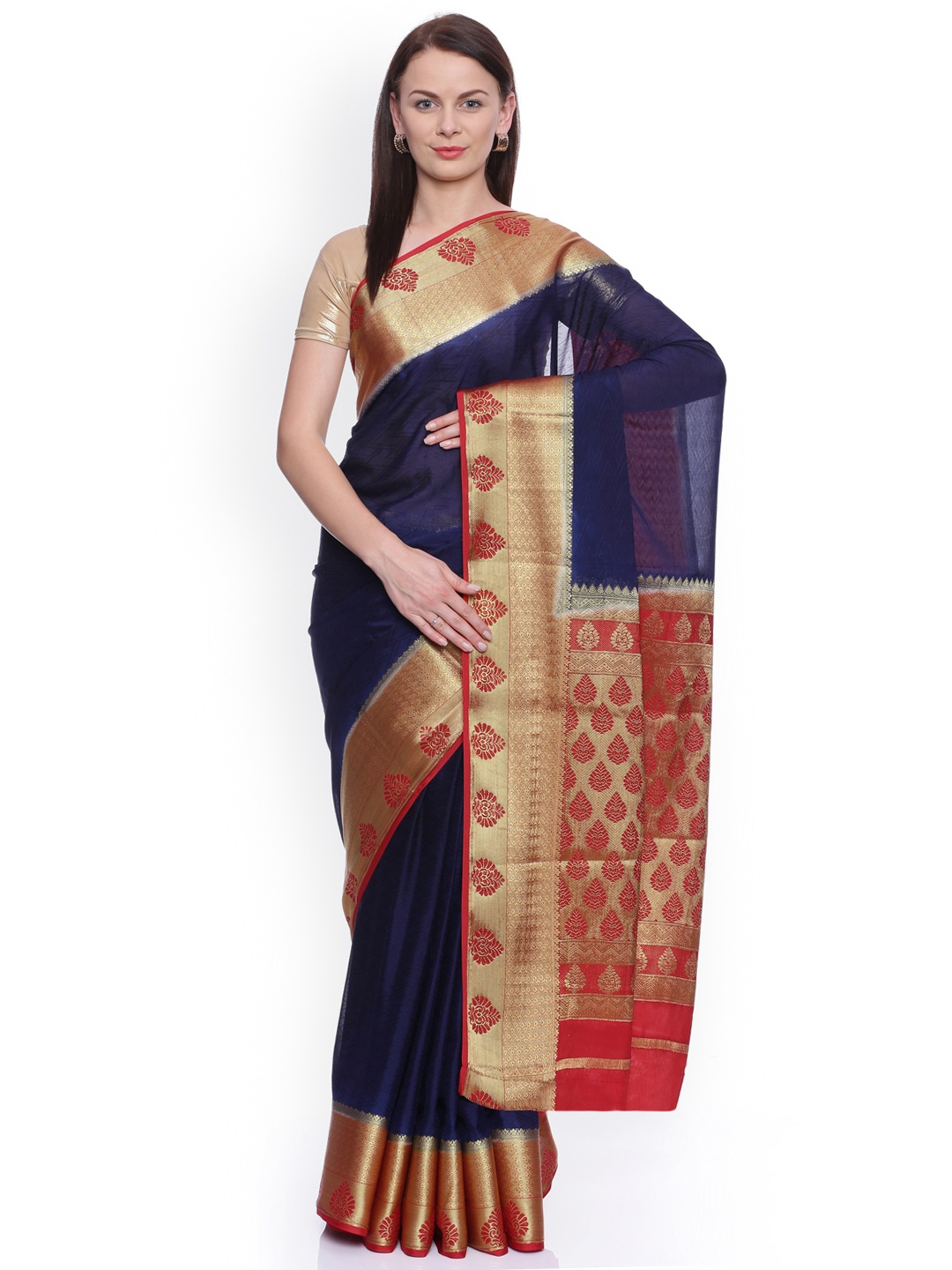 

MIMOSA Navy Blue Poly Crepe Woven Design Banarasi Saree