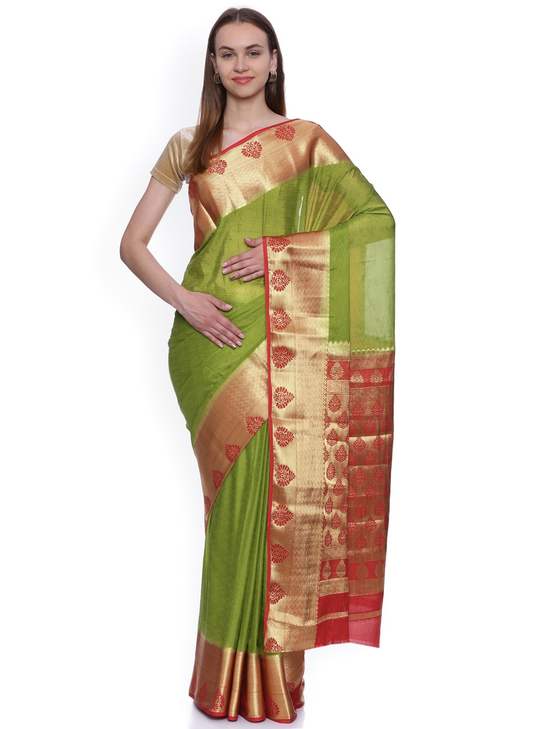 

MIMOSA Green Poly Crepe Woven Design Banarasi Saree