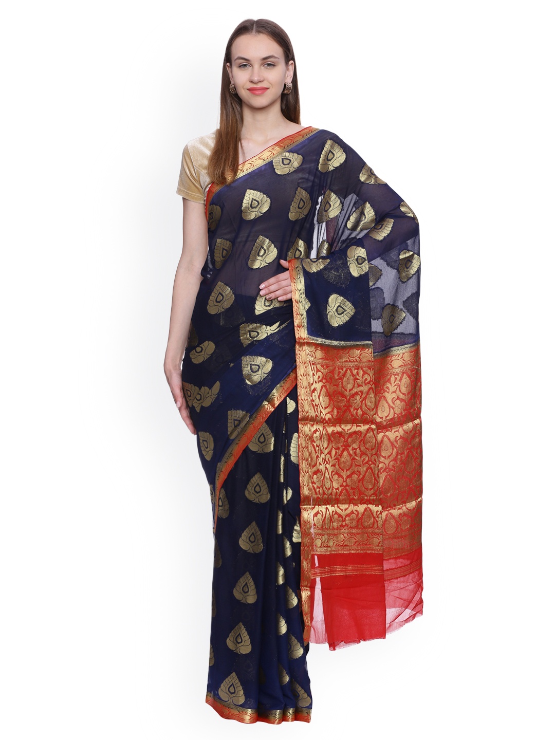 

MIMOSA Navy Blue Polycotton Woven-Design Banarasi Saree