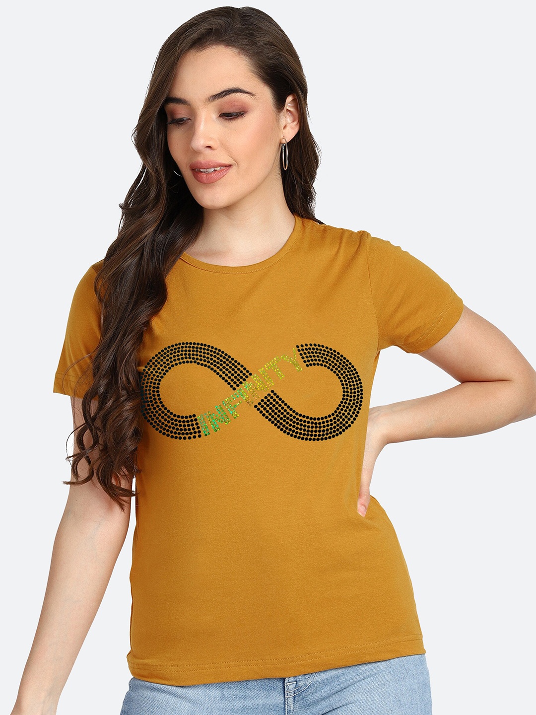 

shashvi Women Mustard Yellow Printed T-shirt